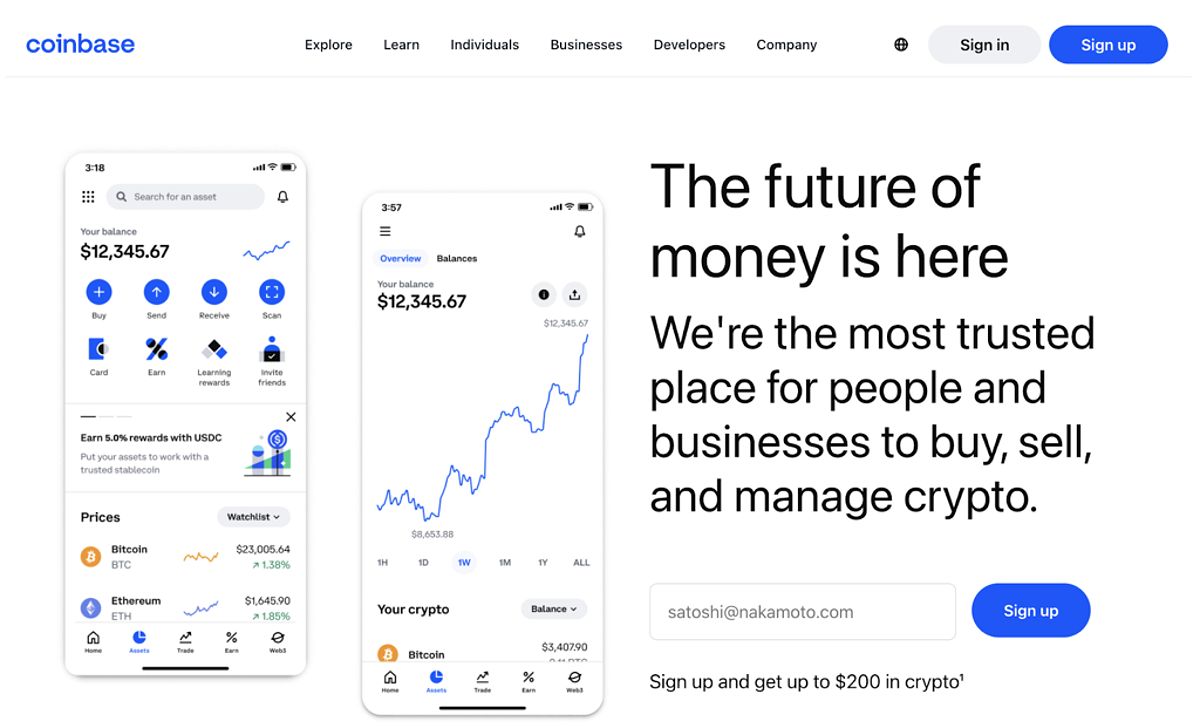 Coinbase homepage