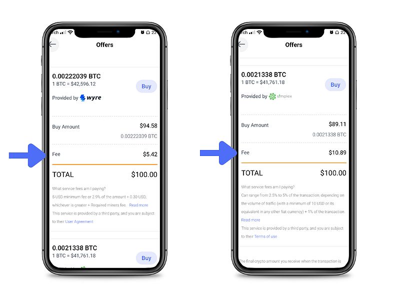 Exchange fees comparison