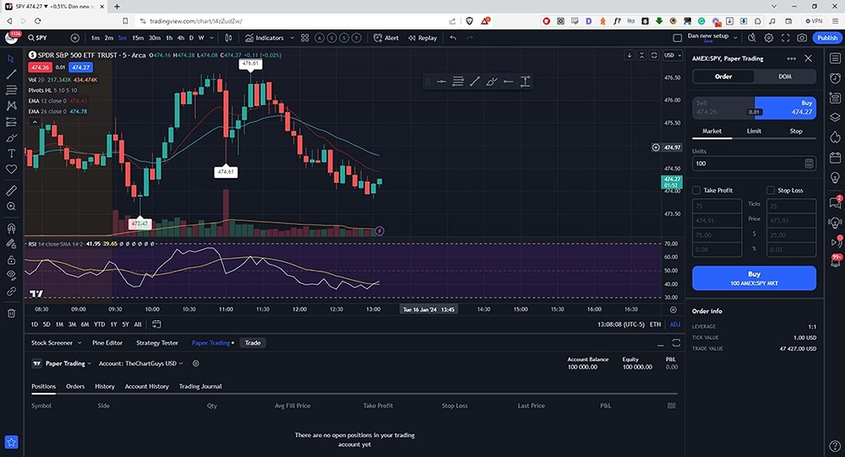 TradingView Paper Trading Order Entry