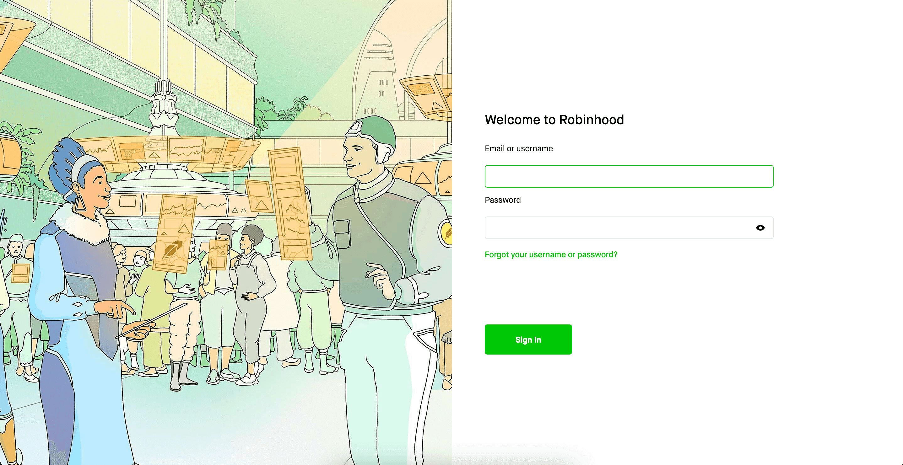 Buying cryptocurrency on Robinhood - Login screen