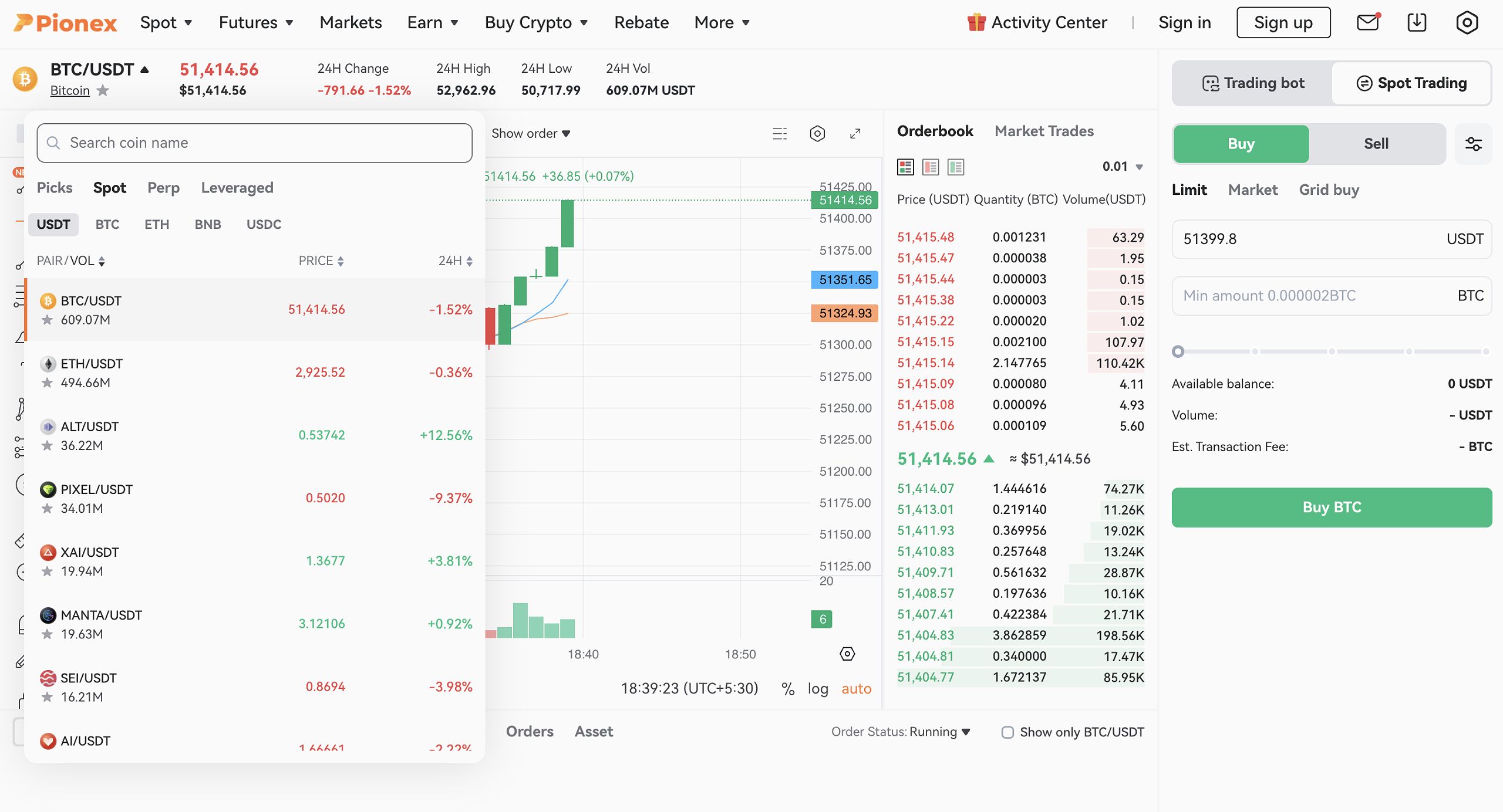 Pionex Trading Interface